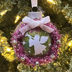 Green and Pink Angel Christmas Ornament